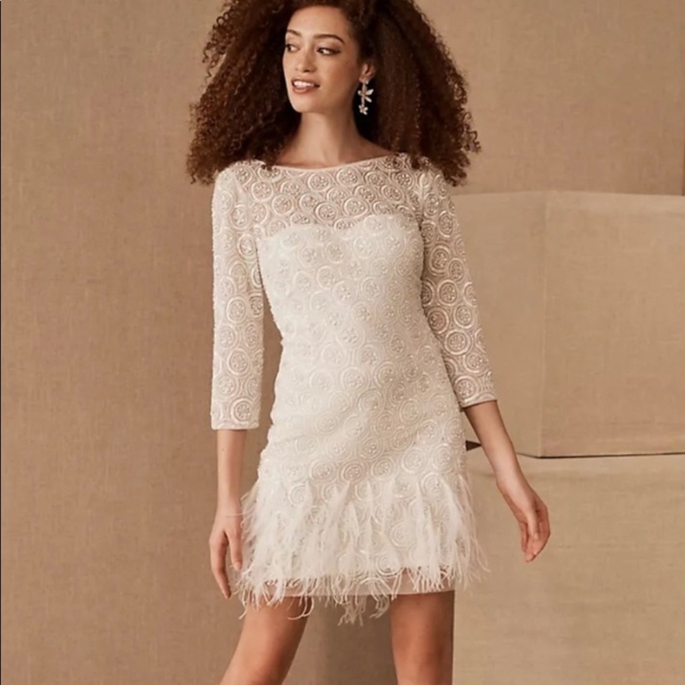 BHLDN Maude mini dress with beading and feathers. Size US 10